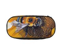 JKSEEPYN Bee on Sunflower Printed Pencil Case & Travel Makeup Bag - Zipper Pencil Pen Pouch Funny Pencil Bag for School Office