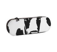 JKSEEPYN Black and White Cow Pattern Printed Hard Shell Leather Pencil Case & Makeup Bag, Stylish Organizer for School, Office, and Travel