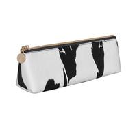 JKSEEPYN Black and White Cow Pattern Printed Pencil Case for Students Girls Boys - Triangle PVC Leather Stationery Organizer Makeup Pouch for School Office Travel