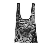 JKSEEPYN Black and White Leopard Printed Foldable Shopping Bags Reusable Water Resistant Shoulder Grocery Tote Bags Daily Utility bag 1PCS