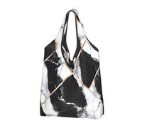 JKSEEPYN Black and White Marble Texture Printed Shopping Bags Foldable Reusable Washable Shoulder Grocery Tote Bags Daily Utility bag, 1 PCS