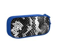 JKSEEPYN Black and White Snake Skin Printed Pencil Pen Case Blue Makeup Organizer, Double-Layer Zippered Pouch with Pen Slots and Pockets for Office, Travel, or School