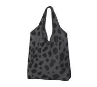 JKSEEPYN Black Leopard Pattern Printed Shopping Bags Foldable Reusable Washable Shoulder Grocery Tote Bags Daily Utility bag, 2 PCS