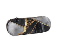 JKSEEPYN Black Marble Texture Gold Printed Hard Shell Leather Pencil Case & Makeup Bag, Stylish Organizer for School, Office, and Travel
