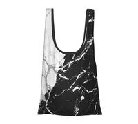 JKSEEPYN Black White Marble Printed Foldable Shopping Bags Reusable Water Resistant Shoulder Grocery Tote Bags Daily Utility bag 1PCS