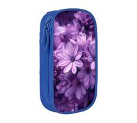 JKSEEPYN Blooming Purple Flowers Printed Double-Layer Pencil Case, Blue Large Capacity Cute Pen Pencil Pouch for School, Office, Travel, or Makeup Organizer