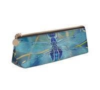 JKSEEPYN Blue Dragonfly Printed Pencil Case for Students Girls Boys - Triangle PVC Leather Stationery Organizer Makeup Pouch for School Office Travel