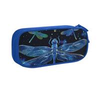 JKSEEPYN Blue Dragonfly Printed Pencil Pen Case Blue Makeup Organizer, Double-Layer Zippered Pouch with Pen Slots and Pockets for Office, Travel, or School