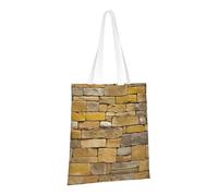 JKSEEPYN Brick Yellow Stone Wall Printed Reusable Canvas Tote Bag Shopping Bags Washable Shoulder Grocery Tote Bags Daily Utility bag