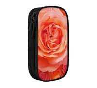 JKSEEPYN Bright Beautiful Rose Printed Double-Layer Pencil Case, Black Large Capacity Cute Pen Pencil Pouch for School, Office, Travel, or Makeup Organizer