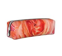 JKSEEPYN Bright Beautiful Rose Printed Leather Pencil Case for Students Girls Boys - Simple Stationery Organizer Makeup Pouch for School Office Travel