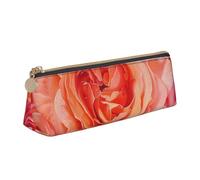 JKSEEPYN Bright Beautiful Rose Printed Pencil Case for Students Girls Boys - Triangle PVC Leather Stationery Organizer Makeup Pouch for School Office Travel