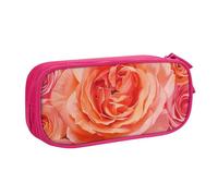 JKSEEPYN Bright Beautiful Rose Printed Pencil Pen Case Pink Makeup Organizer, Double-Layer Zippered Pouch with Pen Slots and Pockets for Office, Travel, or School