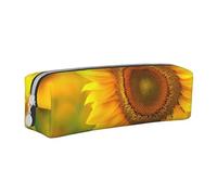 JKSEEPYN Bright Sunflower Printed Leather Pencil Case for Students Girls Boys - Simple Stationery Organizer Makeup Pouch for School Office Travel