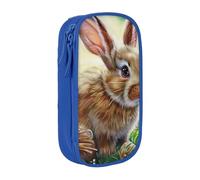 JKSEEPYN Bunny Rabbit Printed Double-Layer Pencil Case, Blue Large Capacity Cute Pen Pencil Pouch for School, Office, Travel, or Makeup Organizer