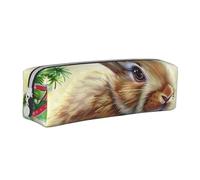 JKSEEPYN Bunny Rabbit Printed Leather Pencil Case for Students Girls Boys - Simple Stationery Organizer Makeup Pouch for School Office Travel