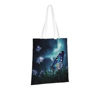 JKSEEPYN butterfly in the night Printed Reusable Canvas Tote Bag Shopping Bags Washable Shoulder Grocery Tote Bags Daily Utility bag