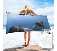JKSEEPYN Calm Sea and Rocks Printed Microfiber Beach Towel 140x70 CM Quick-Dry Bath Towels with PVC Bag for Bathroom Travel Swimming Gym Camping