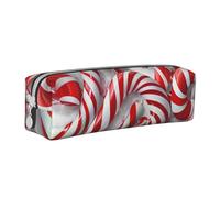 JKSEEPYN Candy Canes in Snow Printed Leather Pencil Case for Students Girls Boys - Simple Stationery Organizer Makeup Pouch for School Office Travel