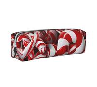 JKSEEPYN Candy Canes Printed Leather Pencil Case for Students Girls Boys - Simple Stationery Organizer Makeup Pouch for School Office Travel