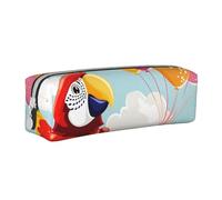 JKSEEPYN Cartoon Parrot Playing with Balloons Printed Leather Pencil Case for Students Girls Boys - Simple Stationery Organizer Makeup Pouch for School Office Travel