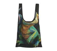 JKSEEPYN Chameleon listen music Printed Foldable Shopping Bags Reusable Water Resistant Shoulder Grocery Tote Bags Daily Utility bag 1PCS