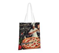 JKSEEPYN Chef Pizza Printed Reusable Canvas Tote Bag Shopping Bags Washable Shoulder Grocery Tote Bags Daily Utility bag