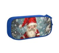 JKSEEPYN Christmas Traditional Gnome 1 Printed Pencil Pen Case Blue Makeup Organizer, Double-Layer Zippered Pouch with Pen Slots and Pockets for Office, Travel, or School