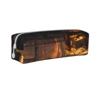 JKSEEPYN Cigar & Whiskey Printed Leather Pencil Case for Students Girls Boys - Simple Stationery Organizer Makeup Pouch for School Office Travel