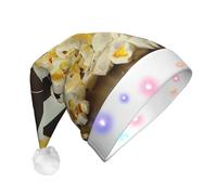 JKSEEPYN Cinema Movie Clapboard And Popcorn Printed Adult Plush Christmas Hat LED Light Up Santa Hat for Xmas New Year Party
