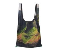 JKSEEPYN Coast Kauai Mountain Cliff Printed Foldable Shopping Bags Reusable Water Resistant Shoulder Grocery Tote Bags Daily Utility bag 1PCS