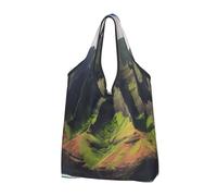 JKSEEPYN Coast Kauai Mountain Cliff Printed Shopping Bags Foldable Reusable Washable Shoulder Grocery Tote Bags Daily Utility bag, 3 PCS