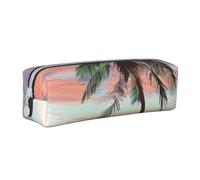 JKSEEPYN Coconut Palm Tree Sandy Beach Printed Leather Pencil Case for Students Girls Boys - Simple Stationery Organizer Makeup Pouch for School Office Travel