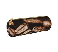 JKSEEPYN Coffee Beans Printed Leather Pencil Case for Students Girls Boys - Round Stationery Organizer Makeup Pouch for School Office Travel