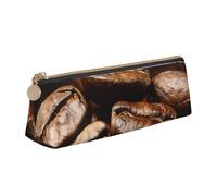 JKSEEPYN Coffee Beans Printed Pencil Case for Students Girls Boys - Triangle PVC Leather Stationery Organizer Makeup Pouch for School Office Travel