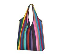 JKSEEPYN Colored Stripes Vertical Printed Shopping Bags Foldable Reusable Washable Shoulder Grocery Tote Bags Daily Utility bag, 2 PCS