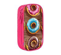 JKSEEPYN Colorful Cartoon Donuts Printed Double-Layer Pencil Case, Pink Large Capacity Cute Pen Pencil Pouch for School, Office, Travel, or Makeup Organizer