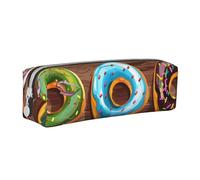 JKSEEPYN Colorful Cartoon Donuts Printed Leather Pencil Case for Students Girls Boys - Simple Stationery Organizer Makeup Pouch for School Office Travel