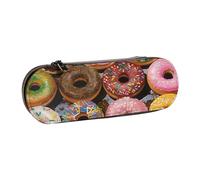 JKSEEPYN Colorful Donuts Printed Hard Shell Leather Pencil Case & Makeup Bag, Stylish Organizer for School, Office, and Travel
