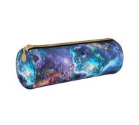 JKSEEPYN Colorful Graphics Universe Space Printed Leather Pencil Case for Students Girls Boys - Round Stationery Organizer Makeup Pouch for School Office Travel