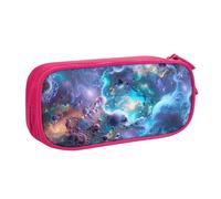 JKSEEPYN Colorful Graphics Universe Space Printed Pencil Pen Case Pink Makeup Organizer, Double-Layer Zippered Pouch with Pen Slots and Pockets for Office, Travel, or School