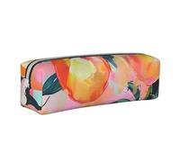 JKSEEPYN Colorful_Peach Printed Leather Pencil Case for Students Girls Boys - Simple Stationery Organizer Makeup Pouch for School Office Travel