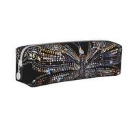 JKSEEPYN Colorful Rhinestone Butterfly Printed Leather Pencil Case for Students Girls Boys - Simple Stationery Organizer Makeup Pouch for School Office Travel