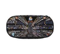JKSEEPYN Colorful Rhinestone Butterfly Printed Pencil Case & Travel Makeup Bag - Zipper Pencil Pen Pouch Funny Pencil Bag for School Office