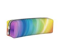 JKSEEPYN Colorful Stripes Rainbow Printed Leather Pencil Case for Students Girls Boys - Simple Stationery Organizer Makeup Pouch for School Office Travel