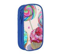 JKSEEPYN Colorful Sweet Lollipop Cupcake Donut Printed Double-Layer Pencil Case, Blue Large Capacity Cute Pen Pencil Pouch for School, Office, Travel, or Makeup Organizer