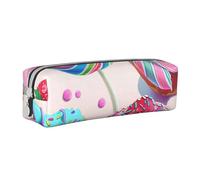 JKSEEPYN Colorful Sweet Lollipop Cupcake Donut Printed Leather Pencil Case for Students Girls Boys - Simple Stationery Organizer Makeup Pouch for School Office Travel