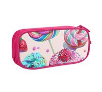 JKSEEPYN Colorful Sweet Lollipop Cupcake Donut Printed Pencil Pen Case Pink Makeup Organizer, Double-Layer Zippered Pouch with Pen Slots and Pockets for Office, Travel, or School