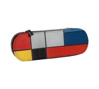 JKSEEPYN Composition in Red Yellow Blue and Black Printed Hard Shell Leather Pencil Case & Makeup Bag, Stylish Organizer for School, Office, and Travel