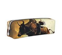 JKSEEPYN Cool Bull Riding Printed Leather Pencil Case for Students Girls Boys - Simple Stationery Organizer Makeup Pouch for School Office Travel